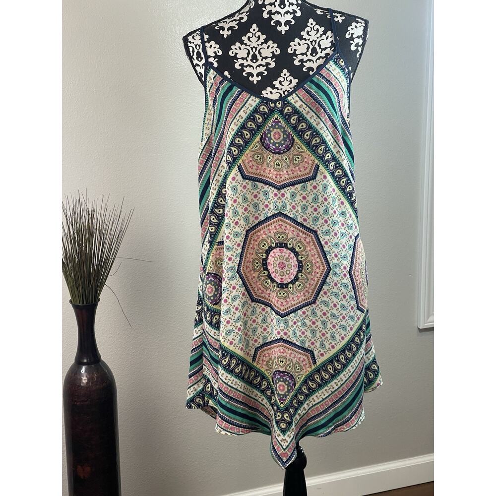 Boho B bop, green, navy pink floral tunic dress extra large - Picture 10 of 10